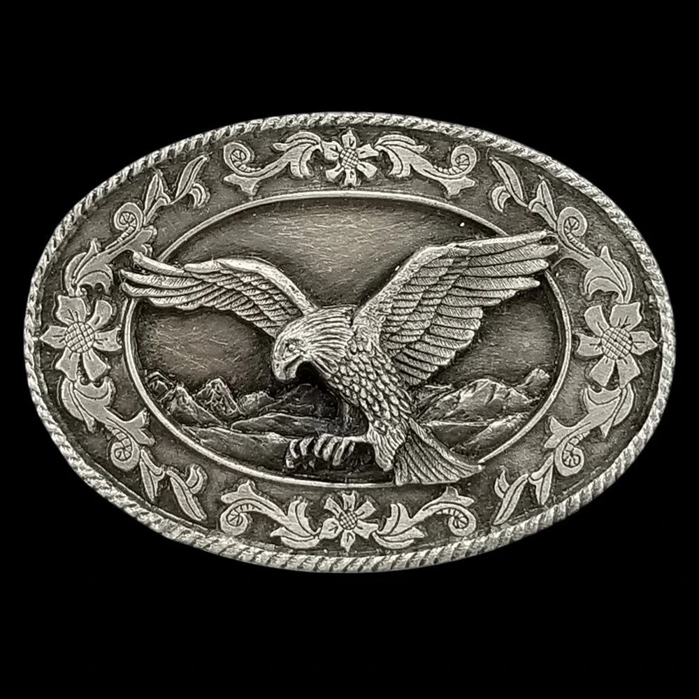 Vintage 1985 Siskiyou Buckle Co Eagle Mountains Western Small Belt Buckle Pewter